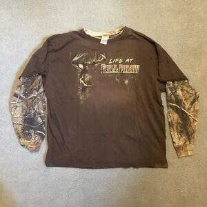 Vtg Distressed Real Tree Mens XL Brown Camo Layered Long Sleeve Hunting Shirt